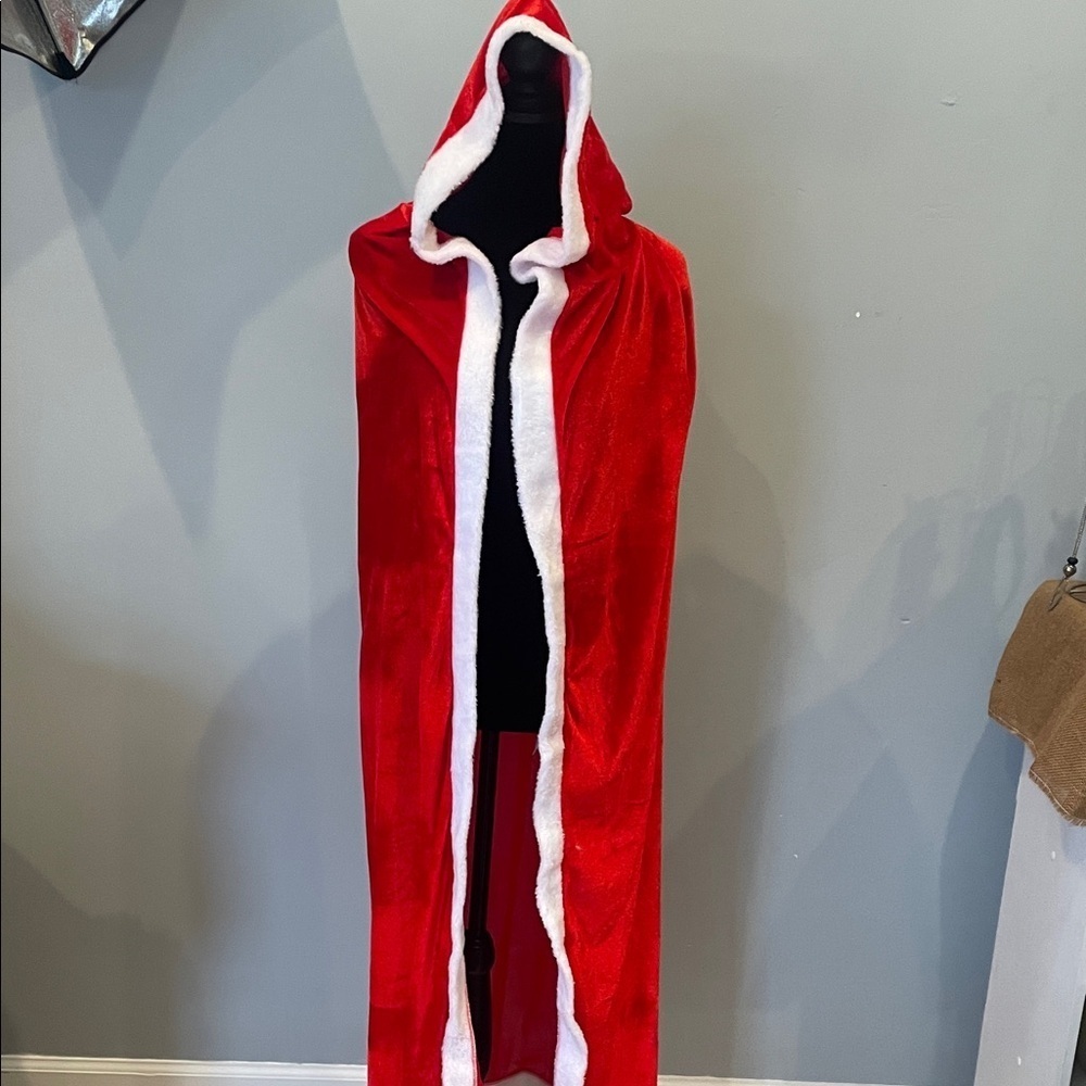 Red Hooded Cape with White Trim christbas party ready -great Photo Booth prop